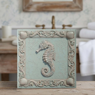 Azulejo Caballito de mar Trompe L'oeil vida marina ID1190g