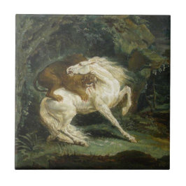 Azulejo Caballo atacado por un león (por Théodore Géricaul