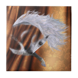 Azulejo Caballo blanco sobre cobre - fondo de personalizab