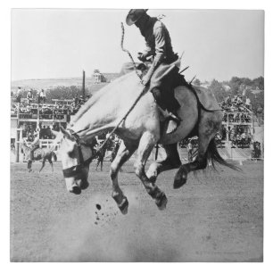 Azulejo Caballo bucking del montar a caballo del hombre en