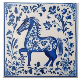 Azulejo Caballo Dala Sueco Cerámica azul y blanco nuevo