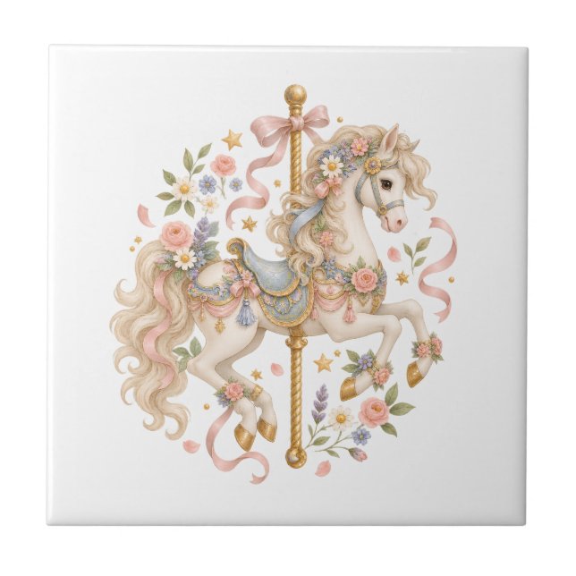 Azulejo Caballo de carrusel elegante cuento de hadas franc (Frente)
