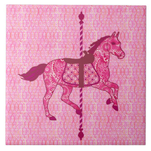 Azulejo Caballo de carrusel - rosa de la fucsia