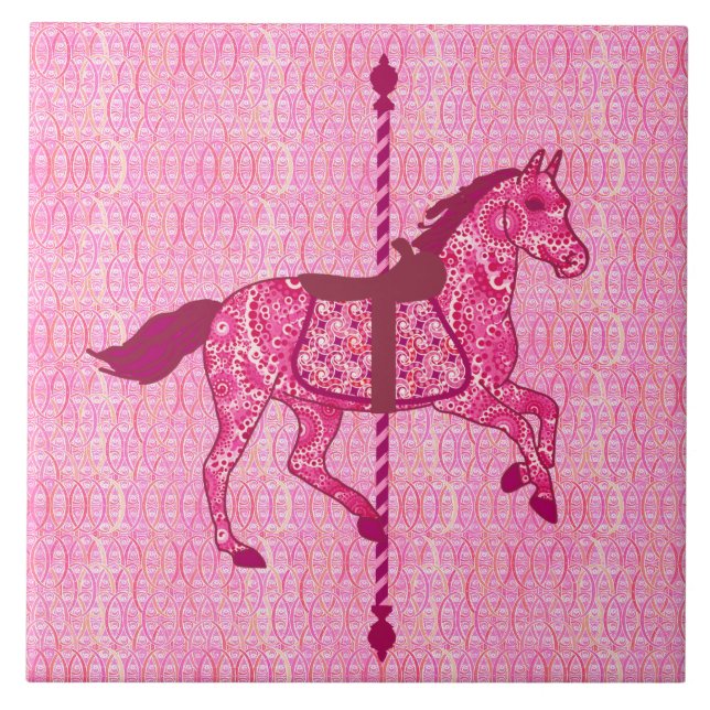 Azulejo Caballo de carrusel - rosa de la fucsia (Frente)