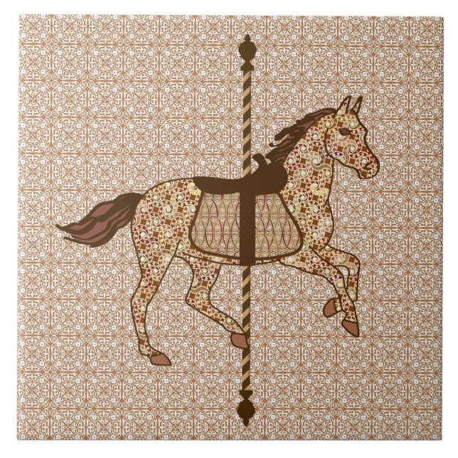 Azulejo Caballo de Carusel - Marrón Chocolate y Beige (Frente)