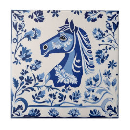 Azulejo Caballo de dala sueco azul y blanco
