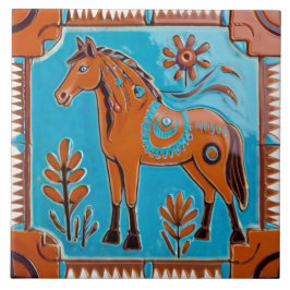 Azulejo Caballo de estilo suroeste Marrón y Azul