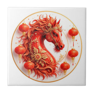 Azulejo Caballo de Fuego Rojo - Diseño de la celebración d