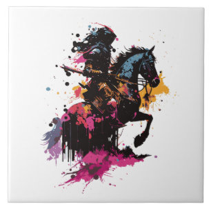 Azulejo Caballo de guerrero en acuarela