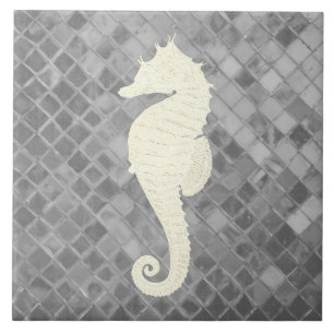 Azulejo Caballo de mar blanco Patrón de vidrio de mar gris