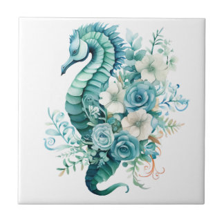 Azulejo Caballo de mar turquesa claro Tile cerámico