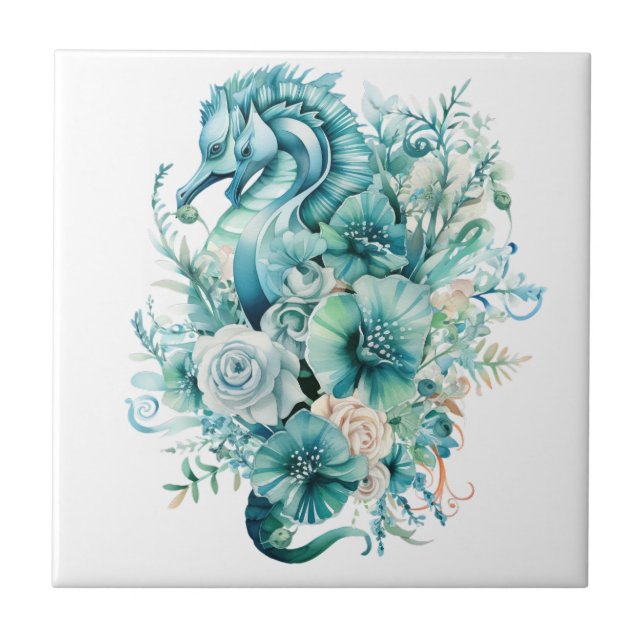 Azulejo Caballo de mar turquesa claro Tile cerámico (Frente)