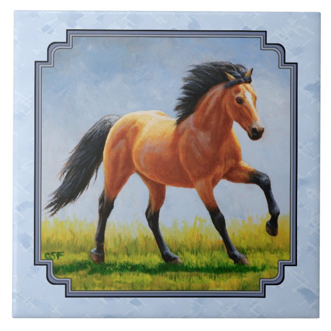 Azulejo Caballo de piel de hebilla con luz azul (Frente)