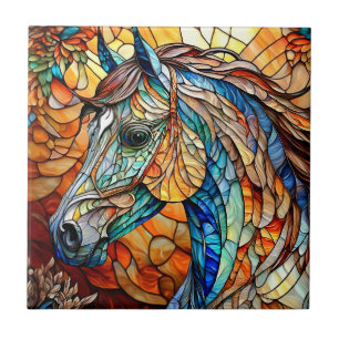 Azulejo Caballo de vidrio emplomado vibrante 25