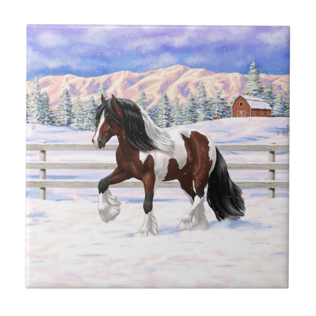 Azulejo Caballo del gitano Vanner Tinker Bay Pinto Brown S (Frente)