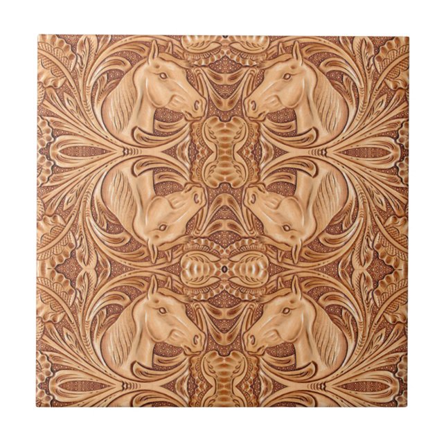 Azulejo caballo ecuestre rústico de cuero de campo occiden (Frente)