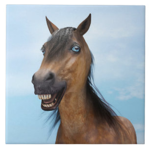 Azulejo Caballo Feliz Sonriente de Color Castaño