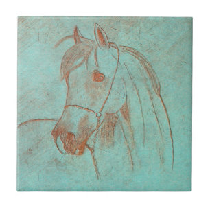 Azulejo Caballo grabado cobre envejecido