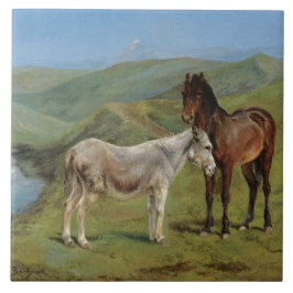 Azulejo Caballo gris claro en un campo (animal de granja e