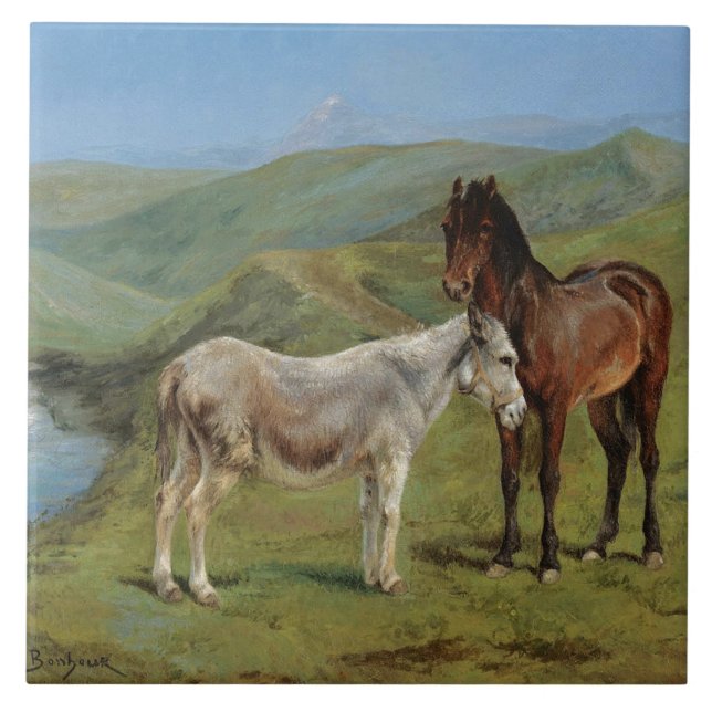 Azulejo Caballo gris claro en un campo (animal de granja e (Frente)