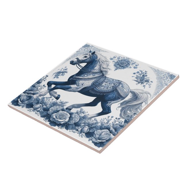 Azulejo Caballo Índigo: Elegancia floral (Lado)