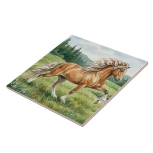 Azulejo Caballo islandés Elska paisaje acuarela