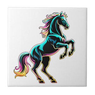 Azulejo Caballo Luz de Neón Glitch Estilo Retro