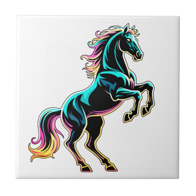 Azulejo Caballo Luz de Neón Glitch Estilo Retro (Frente)