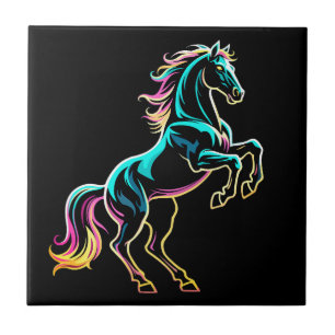 Azulejo Caballo Luz de Neón Glitch Estilo Retro