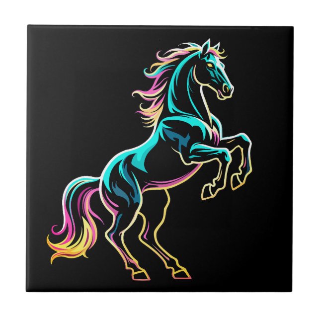 Azulejo Caballo Luz de Neón Glitch Estilo Retro (Frente)