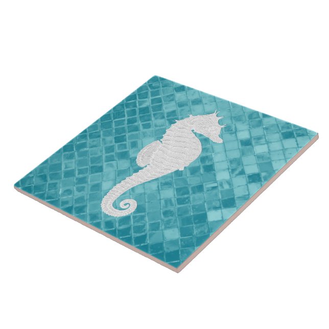 Azulejo Caballo marino en el patrón de vidrio marino Aqua (Lado)