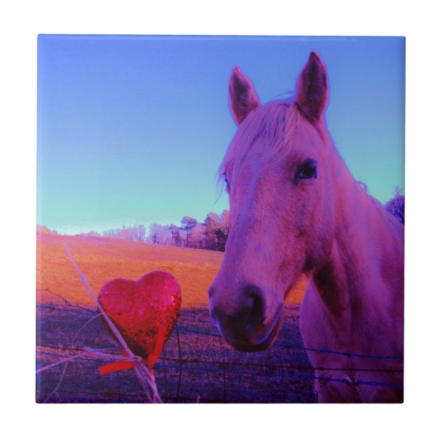 Azulejo Caballo marrón y corazón rojo (Frente)