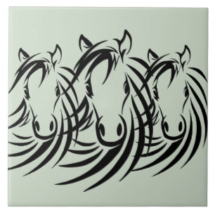 Azulejo Caballo negro de cabeza verde