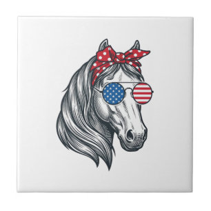 Azulejo Caballo Patriótico Con Gafas De Sol De Bandera Vin