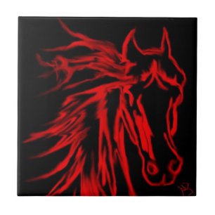 Azulejo Caballo Rojo sobre Arte Original Negro