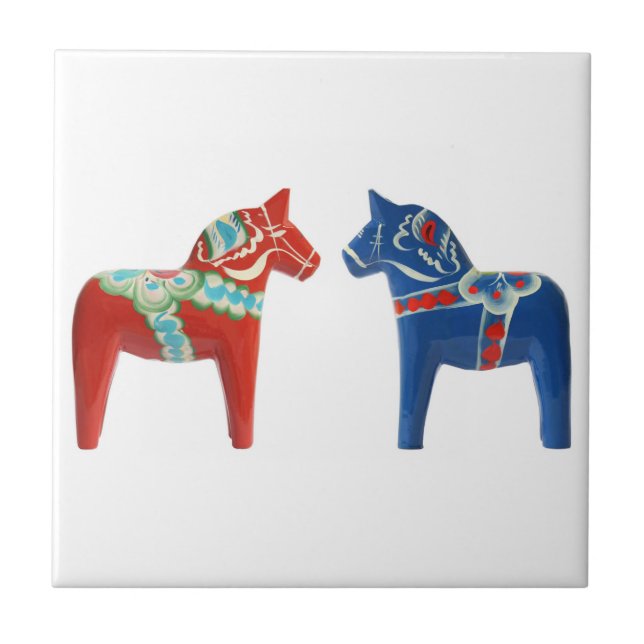 Azulejo Caballo rojo y azul de Dala (Frente)
