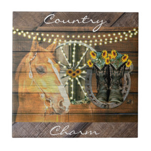Azulejo Caballo Rústico Sunflowers Wagon Wheboy Boots
