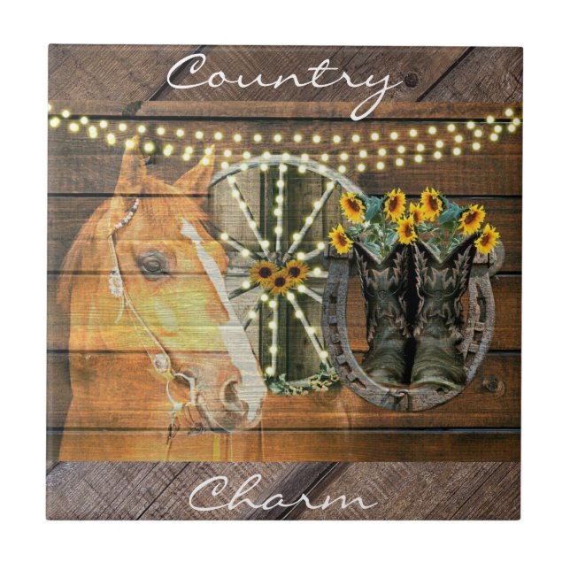 Azulejo Caballo Rústico Sunflowers Wagon Wheboy Boots (Frente)