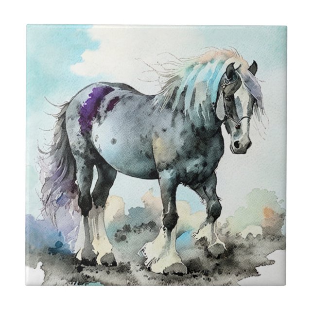 Azulejo Caballo Shire Acuarela (Frente)
