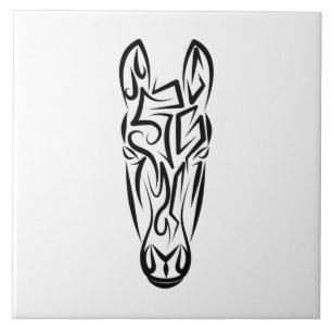 Azulejo Caballo tribal blanco y negro