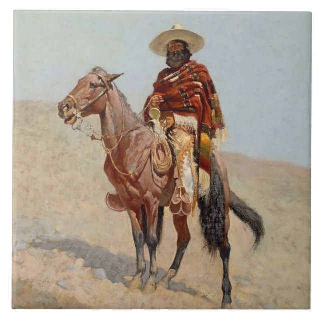 Azulejo "Caballo Vaquero Mexicano" por Frederick Remington (Frente)