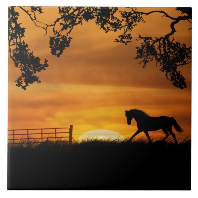 Azulejo Caballo y mosaico de arte al amanecer (Frente)