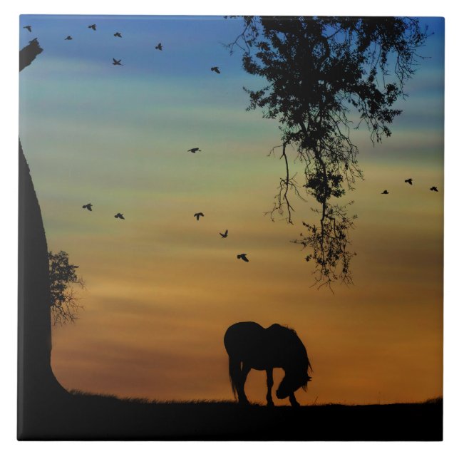 Azulejo Caballo y roble supercutáneo con aves (Frente)