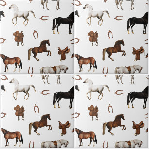 Azulejo Caballos Acuarela Herradura Sillas de montar para