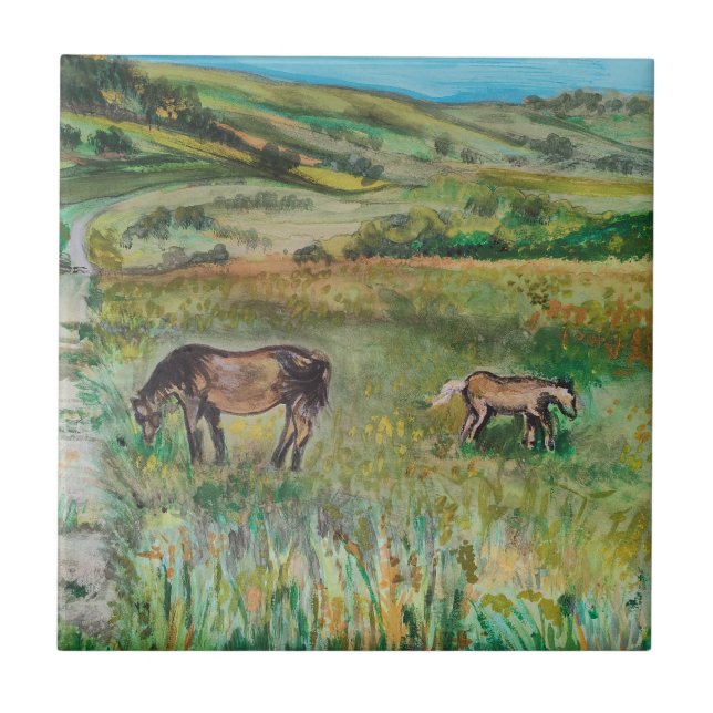 Azulejo Caballos en la pradera (Frente)