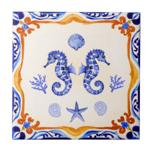 Azulejo Caballos marinos mediterráneos