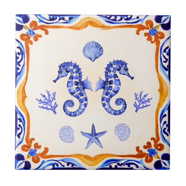 Azulejo Caballos marinos mediterráneos (Frente)