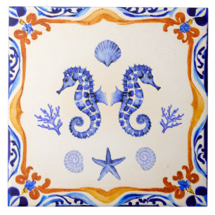 Azulejo Caballos marinos mediterráneos