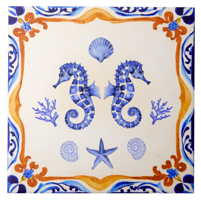 Azulejo Caballos marinos mediterráneos (Frente)