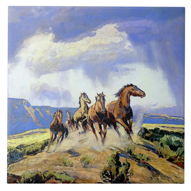 Azulejo “Caballos salvajes de Nevada” de Carl Oscar Borg (Frente)